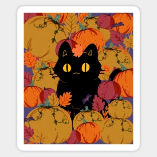 Cat in pumpkin field Sticker